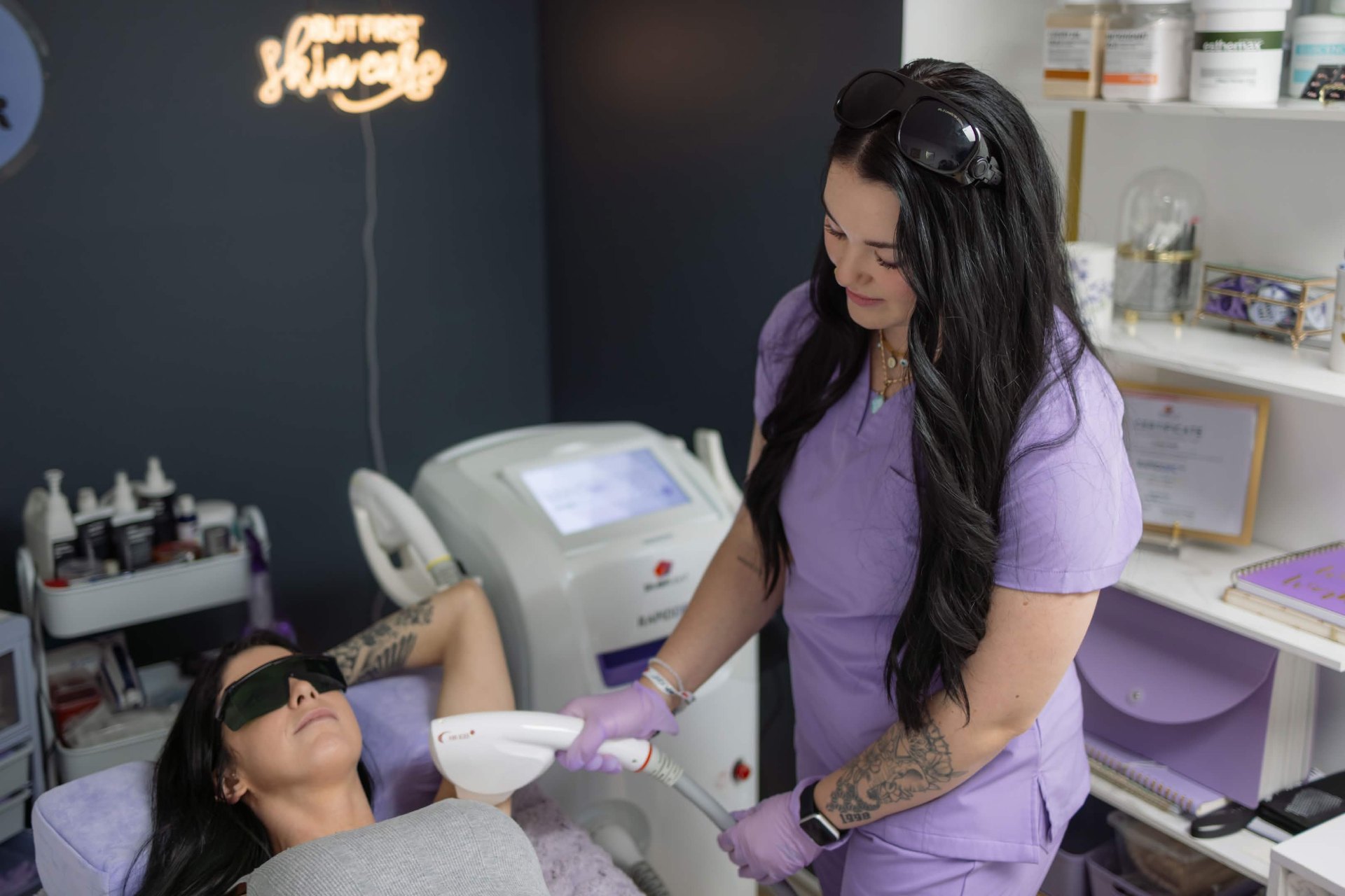 Laser hair removal session in progress